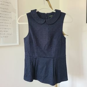 Dark Navy Blue Peplum Blouse J Crew vintage design stitching